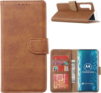 LuxeBass Hoesje geschikt voor Motorola Edge - Bookcase Bruin - portemonnee hoesje - telefoonhoes - gsm hoes - telefoonhoesjes