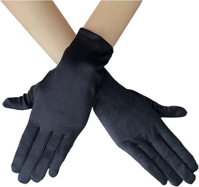 Elegante Satijnen Korte Opera Handschoenen voor Dames, Perfect voor Avondfeesten, Bruiloften en Danspartijen in Zwart
