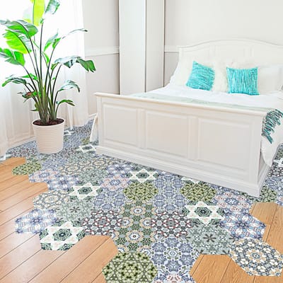 Antislip vloerstickers met beschermlaag - JULIA zeshoekige vloertegels - 60x135cm - 10 zeshoekige stickers 30x26cm