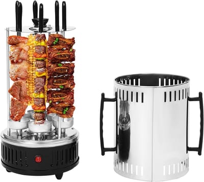 Elektrische Dönergrill - Verticale Grill - Kebab Bereiden - Inclusief 6 Spiesen - 20x37.5 cm - Zwart Zilver