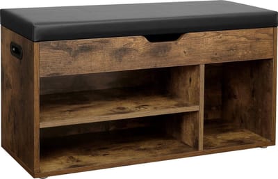 FurnStar - Schoenenkast - Schoenenbank - Schoenenrek - Opbergkast met vakken - Met kussen - Voor entree - 80x44x30 cm - Bruin - Zwart