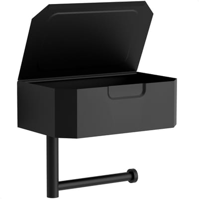 Avalo WC Rolhouder met Bakje & Plankje - Zwart - Zelfklevend / Boren / Zonder Boren - Toiletrolhouder - WC Papier Houder