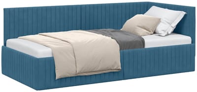 vidaXL - Hoek - Bed - Frame - Blauw - 90 - x - 200 - cm - Fluweel