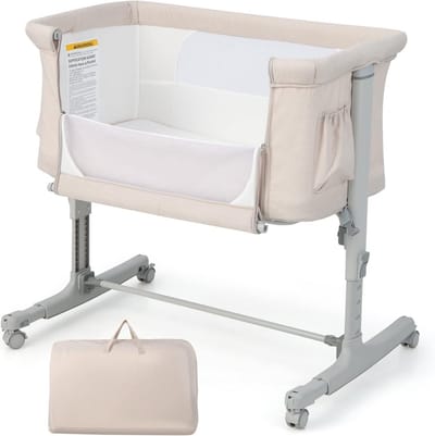 3-in-1 Bijzetbed voor Baby - Hoogte Verstelbaar Reisbed voor Baby's met Matras en Wieltjes