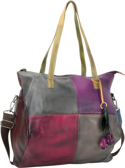 DE LAMASSU® Leren Shopper Dames – Grote Patchwork Schoudertas van Echt Leer – Multicolor Handtas met Ritssluiting en Verstelbare Schouderband
