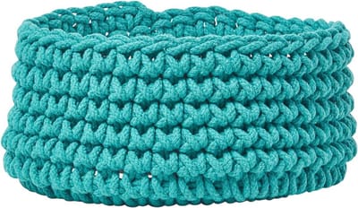 Homescapes Gebreide opbergmand, 100% katoen petrol - 37 x 21 cm