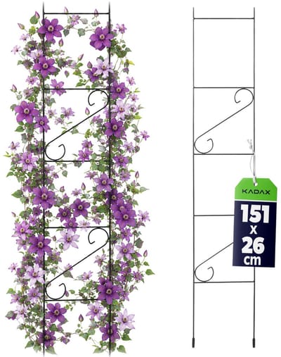 KADAX Trellis, klimhulp van staal, klimhulp voor tuin, planten, rozen, klimplanten, plantenrooster, klimladder, weerbestendige latwerk, decoratie, vrijstaand, zwart, hoogte: 150 cm