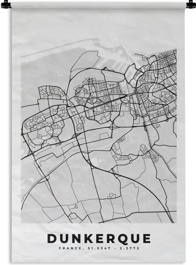 Wandkleed - Wanddoek - Kaart - Stadskaart - Dunkerque - Plattegrond - Frankrijk - 120x180 cm - Wandtapijt