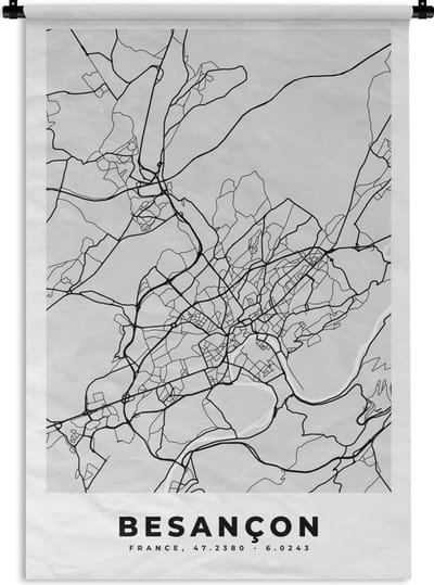 Wandkleed - Wanddoek - Plattegrond - Kaart - Stadskaart - Frankrijk - Besançon - 120x180 cm - Wandtapijt