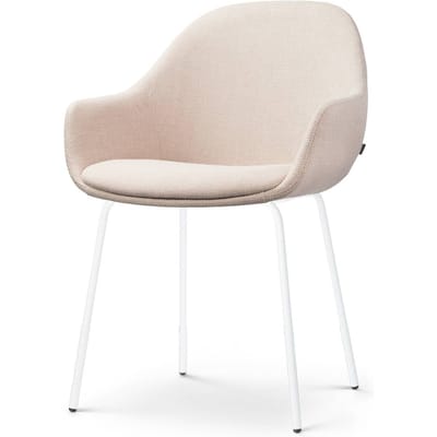 Nolon Nora-Mae Eetkamerstoel Beige - met Armleuning - Stof - Wit Onderstel - Design - Scandinavisch - Comfortabel