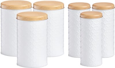 Zeller - Keuken voorraadpotten 6x - wit/bamboe - Inhoud 1000/2000 ml