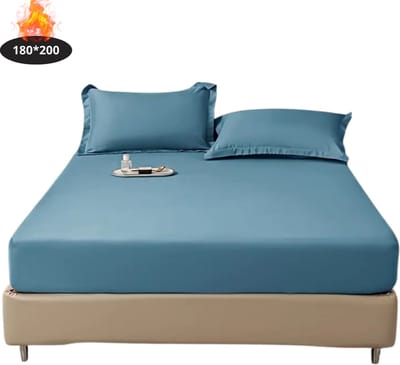 Nivard Hoeslaken Set - Inclusief Kussensloop - 3 Delige Set - Beddengoed - Fitted Sheet - Pillow Case - Bed - Diepblauw 180 x 200