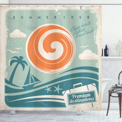New Bed, Vintage boot Retro Kunst Zomer Douchegordijn Badkamer Decor Set met Haakjes, 175 cm B 180 cm L