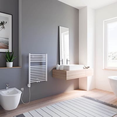 Schulte TURBO - elektrische designradiator - 50x70cm - wit - handdoekdroger - temperatuurregeling aansluiting links - 300 Watt