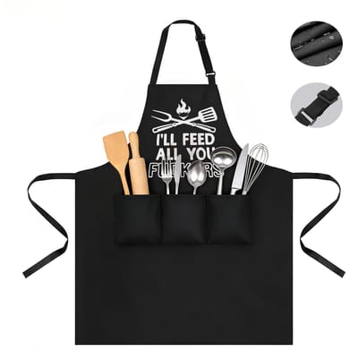 BBQ-schort voor heren - Kookschort met 3 zakken - Verstelbare kookschort - Waterdichte zwarte beschermhoes - Geweldig cadeau voor papa en opa - Verjaardagscadeau - Vaderdagcadeau - Zwart - A