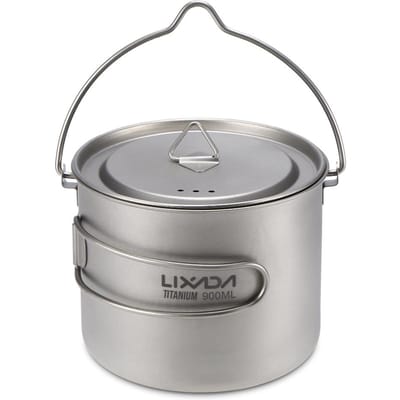 Lixada 1600ml Titanium Pot Ultralichte Draagbare Hangpot met Deksel en Opvouwbare Handvat Buiten Pot , 900ml