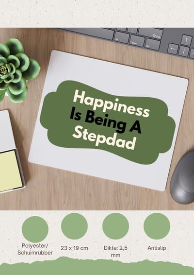 Akyol - happiness is being a stepdad Muismat - Papa - de liefste stiefvader - vader cadeautjes - vaderdag - verjaardag - geschenk - kado - 23 bij 19 cm
