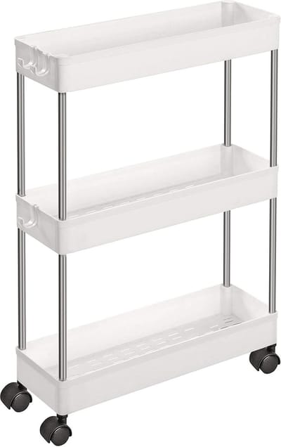 Ruimtebesparende Rolwagen met Wieltjes voor Keuken en Badkamer - 3 Niveaus, Wit 40 x 13,5 x 60 cm