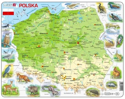 Układanka Polska Mapa fizyczna 61 elementów - Puzzel Polen Fysieke kaart 61 stukjes