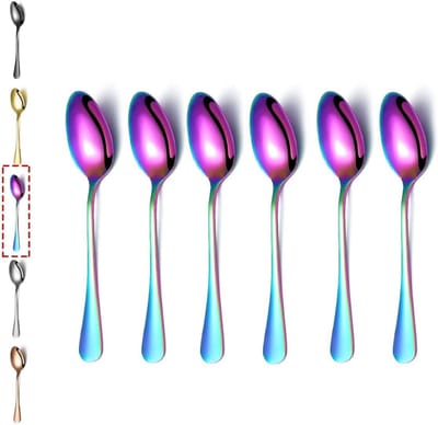 Set van 6 Roestvrijstalen Theelepels met Kleurige Titanium Coating - Ideaal voor IJs, Dessert en Koffie