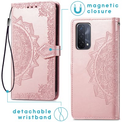 imoshion Hoesje - Geschikt voor Oppo A74 (5G) / Oppo A54 (5G) - Mandala Bookcase - Rosé Goud