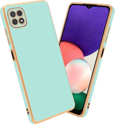 Cadorabo Hoesje geschikt voor Samsung Galaxy A22 5G in Glossy Mintgroen - Goud - Beschermhoes Case Cover van flexibel TPU-silicone en met camerabescherming