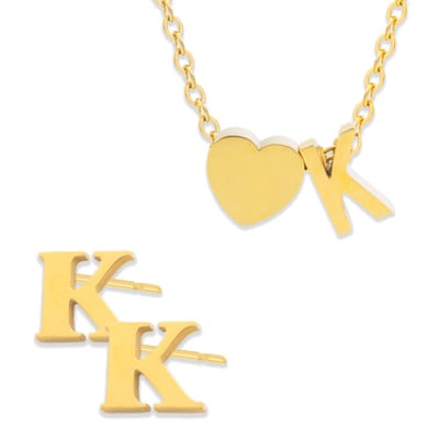 Initiaal Ketting & Oorbellen set met Letter K Goudkleurig - Stainless Steel - Met letter & Hartje! - 2x Sieraden Cadeau - Pax Amare