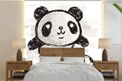 Behang - Fotobehang Panda - Voetbal - Zwart - Wit - Breedte 280 cm x hoogte 280 cm