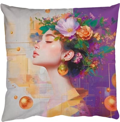 Sierkussens - Kussentjes Woonkamer - 50x50 cm - Abstract - Vrouw - Bloemenkroon - Goud