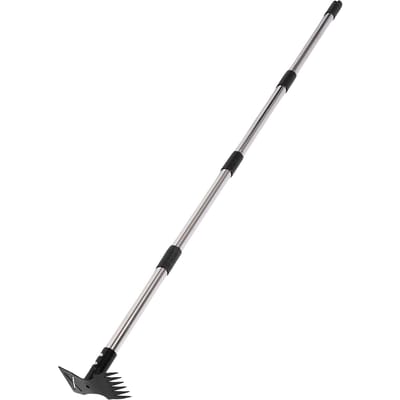 Outil désherbeur à long manche, debout, détachable 2 en 1, râteau à main pour désherber, houe d'action pour jardin, patio, ferme white