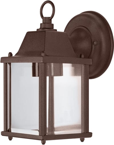 OSRAM buitenwandlamp, roestkleurig, E27-fitting, aluminium behuizing, glazen afdekking, IP43, 220–240 V, geschikt voor 0–15 W, met montageschroeven, hoogte 225 mm, breedte 150 mm