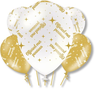 BTH – Pensioen Latex Ballonnen – 6 stuks – Wit-Goud – Pensioen Versiering – Helium – 30cm