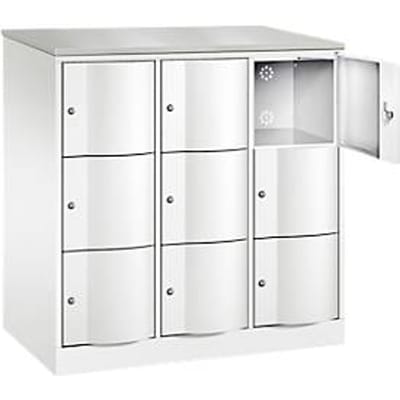 C+P Resisto lockerkast, 3 vakken, 9 vakken, B 1148 x D 640 x H 1255 mm, verkeerswit
