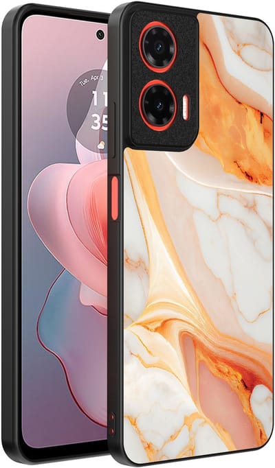 Smartphonica Telefoonhoesje Geschikt voor Motorola Moto G Power 2024 met marmer opdruk - TPU backcover case marble design - Oranje geschikt voor Motorola Moto G Power 2024