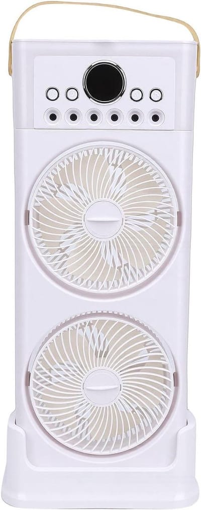 Dubbele Ventilator - Mistkoeler Luchtbevochtiger - Snelle Koeling - 360 Graden Verstelbaar - 24.5 cm Breed - Wit