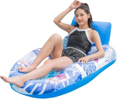 Zwembad Drijvers - Opblaasbaar Vlot - Ontspannen op Water - Duurzaam PVC Materiaal - 142x82x47cm - Blauw Bladpatroon