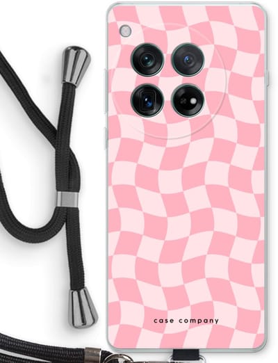 Case Company® - Hoesje met koord geschikt voor OnePlus 12r hoesje met Koord - Grid Roos - Telefoonhoesje met Zwart Koord - Bescherming aan alle Kanten en Over de Schermrand