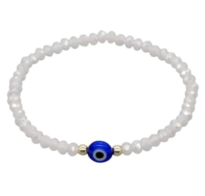 Geluksarmband - geluksbrenger - boze oog - evil eye - kabbalah - nazar - kralen wit