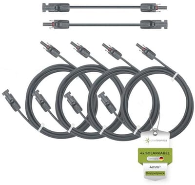 Zonnekabel 4 x 15 meter 4 mm² Met Zonnestekker - Verlengkabel Van Duitse Kwaliteit