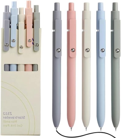 Set van 5 intrekbare gelpennen met sneldrogende inkt, fijne punt en esthetisch ontwerp voor school en kantoor