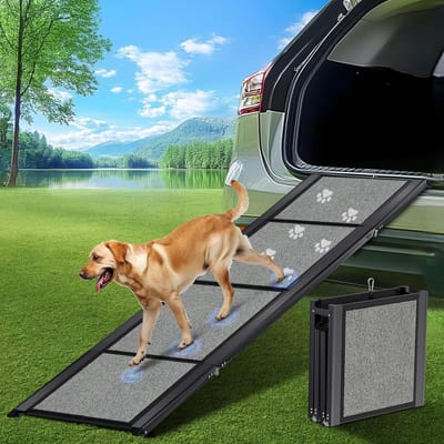Helling voor auto 180 x 50 cm grote opvouwbare huisdiertrap voor vrachtwagen, SUV, met antislip oppervlak, tot 250 lbs, buitenautooprit voor middelgrote en grote honden, draagbare huisdierentreden