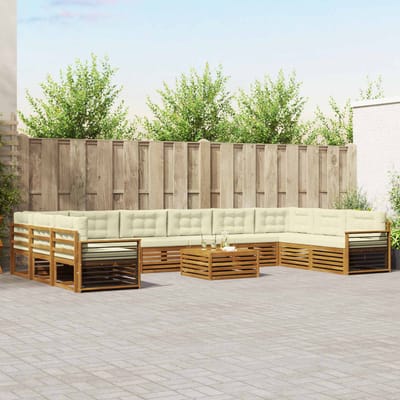 vidaXL - Sofa-Sets - 11 - st - Natuurlijk - en - Crème - Massief - Acacia - Hout