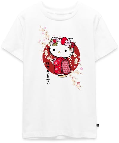 Hello Kitty In Een Rode Kimono En Kersenbloesems Premium T-Shirt Tiener