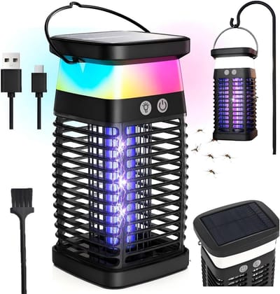 KZQ zonne-energie muggenlamp binnen en buiten - USB - Waterdichte insectenvanger voor muggen fruitvliegjes en motten - Draagbaar en effectief voor kamperen en terras