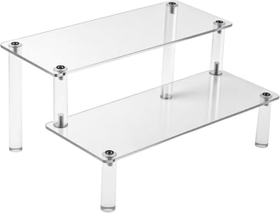 2-laagse Acryl Display Stand voor Parfum, Figuren en Sieraden - Transparante Trap Rack met Beschermfolie en Organisator Functie