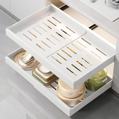 Telescopische Lades voor Keuken, Uittrekbare Lades voor Keukenmeubels, Lades voor Keukenopslag, 32-52 cm, Eenvoudige Installatie zonder Spijkers, Wit