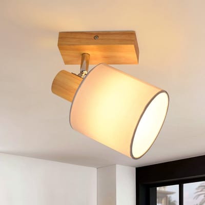 NETTLIFE Opbouwspot - 1-lichts - hout - E14 Fitting - met Stof Lampkap - 350° draaibar Plafondspot - Vintage Keukenlamp - Max. 40W - Metaal - voor Slaapkamer | Hal | Woonkamer - Zonder Lichtborn - L 10cm