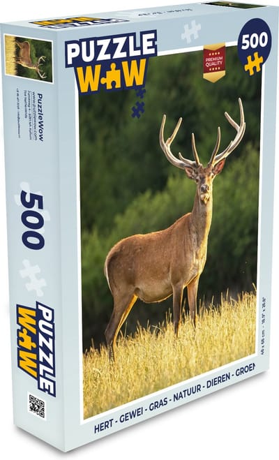 Puzzel Hert - Gewei - Gras - Natuur - Dieren - Groen - Legpuzzel - Puzzel 500 stukjes