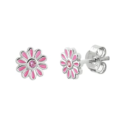 Zilver Gerhodineerd Oorknoppen Bloem Roze Zirkonia 1337265