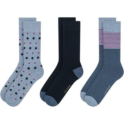 Ted Baker 3pk Mens Non Terry Crew Blue Maat: OS | Sokken Outlet | Heren | Zwart